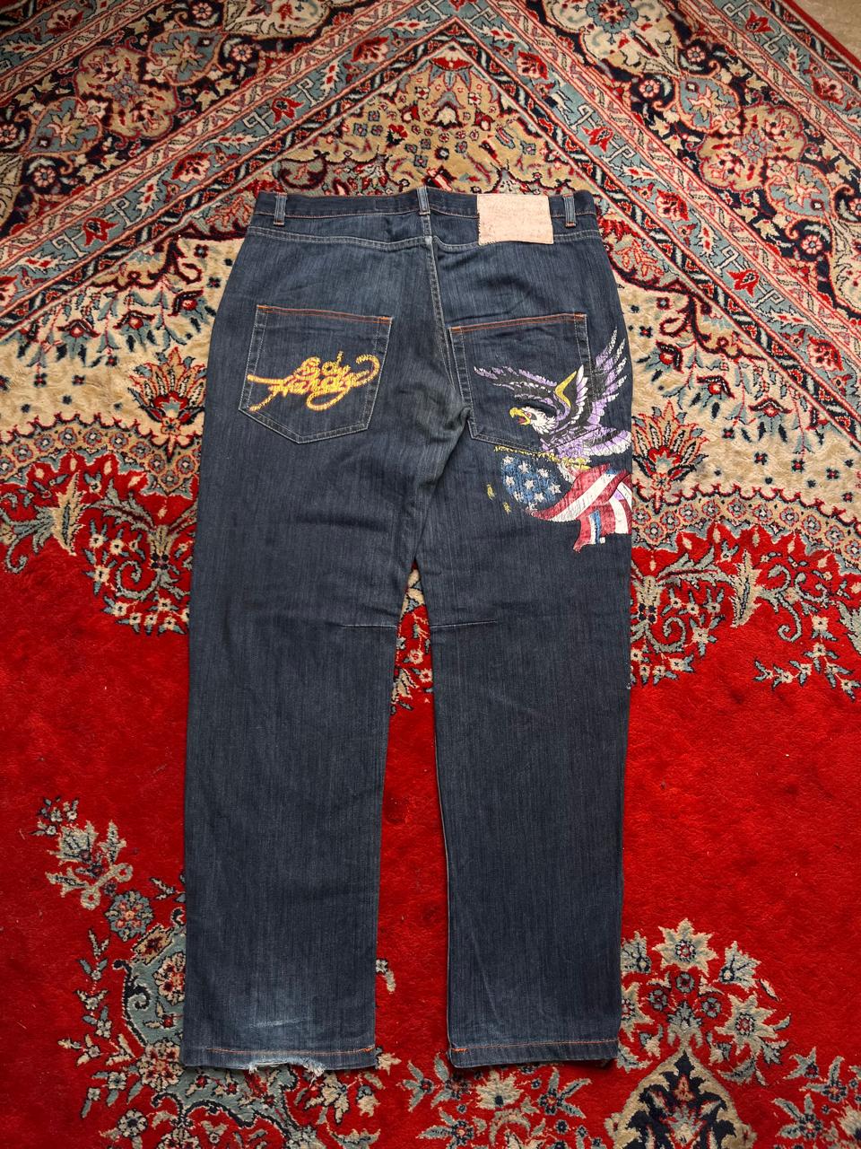 Ed Hardy Blue Denim Eagle American Flag Graphic Y2K NWT Jeans