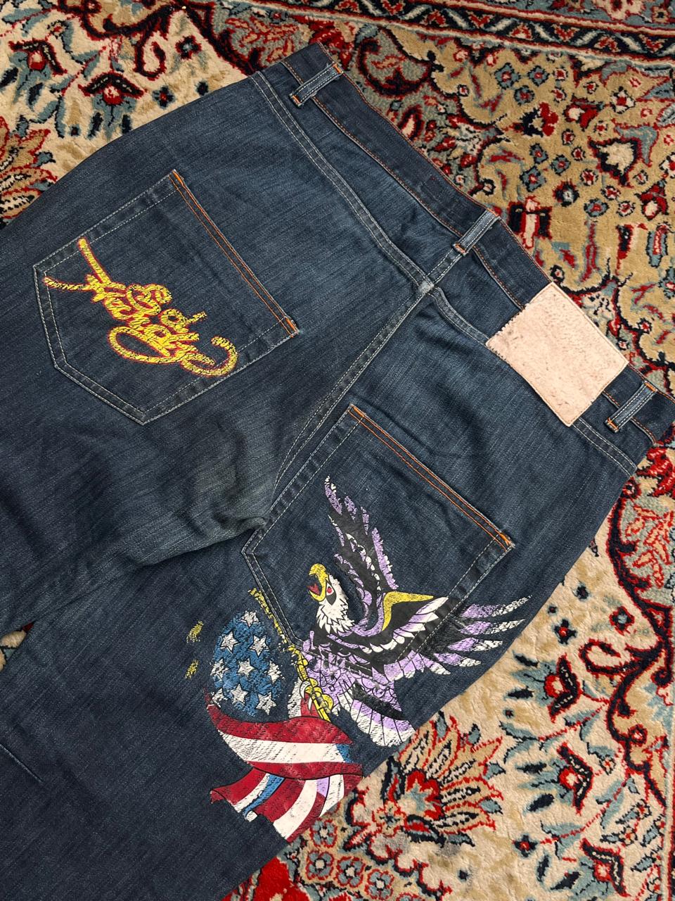Ed Hardy Blue Denim Eagle American Flag Graphic Y2K NWT Jeans
