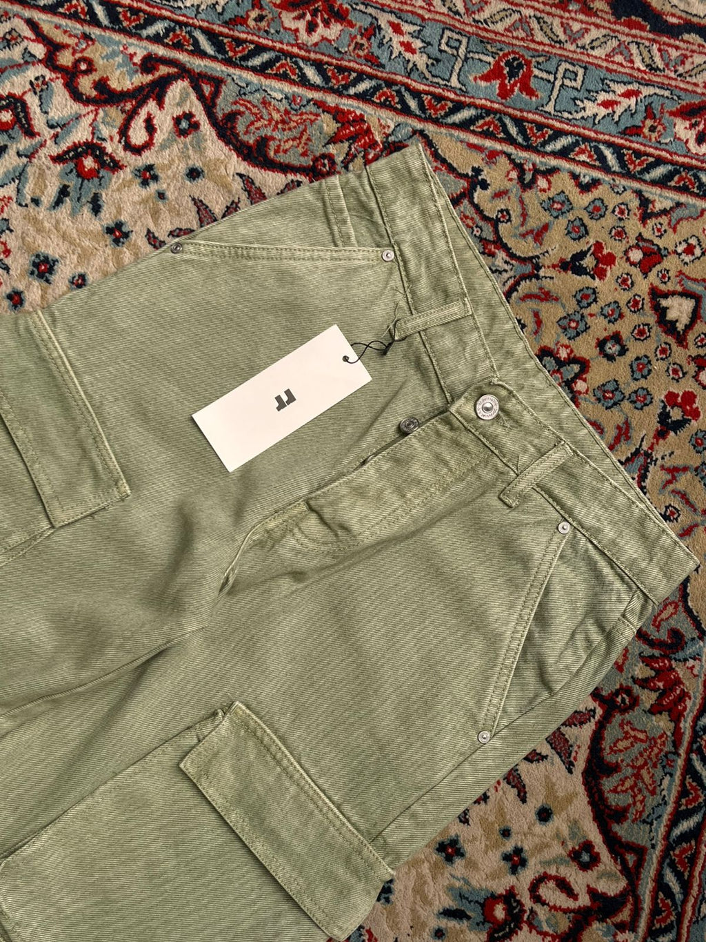 BoohooMAN Green Acid Wash Multi-Pocket RELAXED Cargos - 30