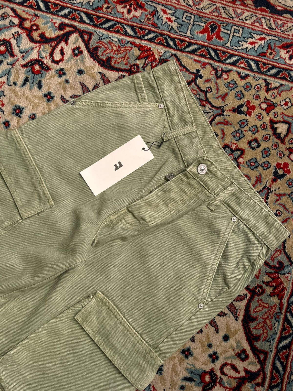 BoohooMAN Green Acid Wash Multi-Pocket RELAXED Cargos - 30