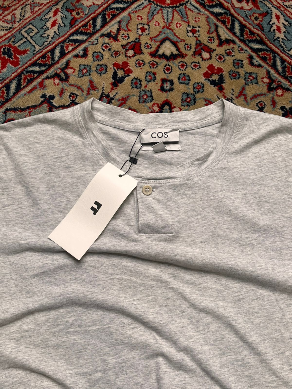 COS Men's Regular Fit Gray Henley TEE