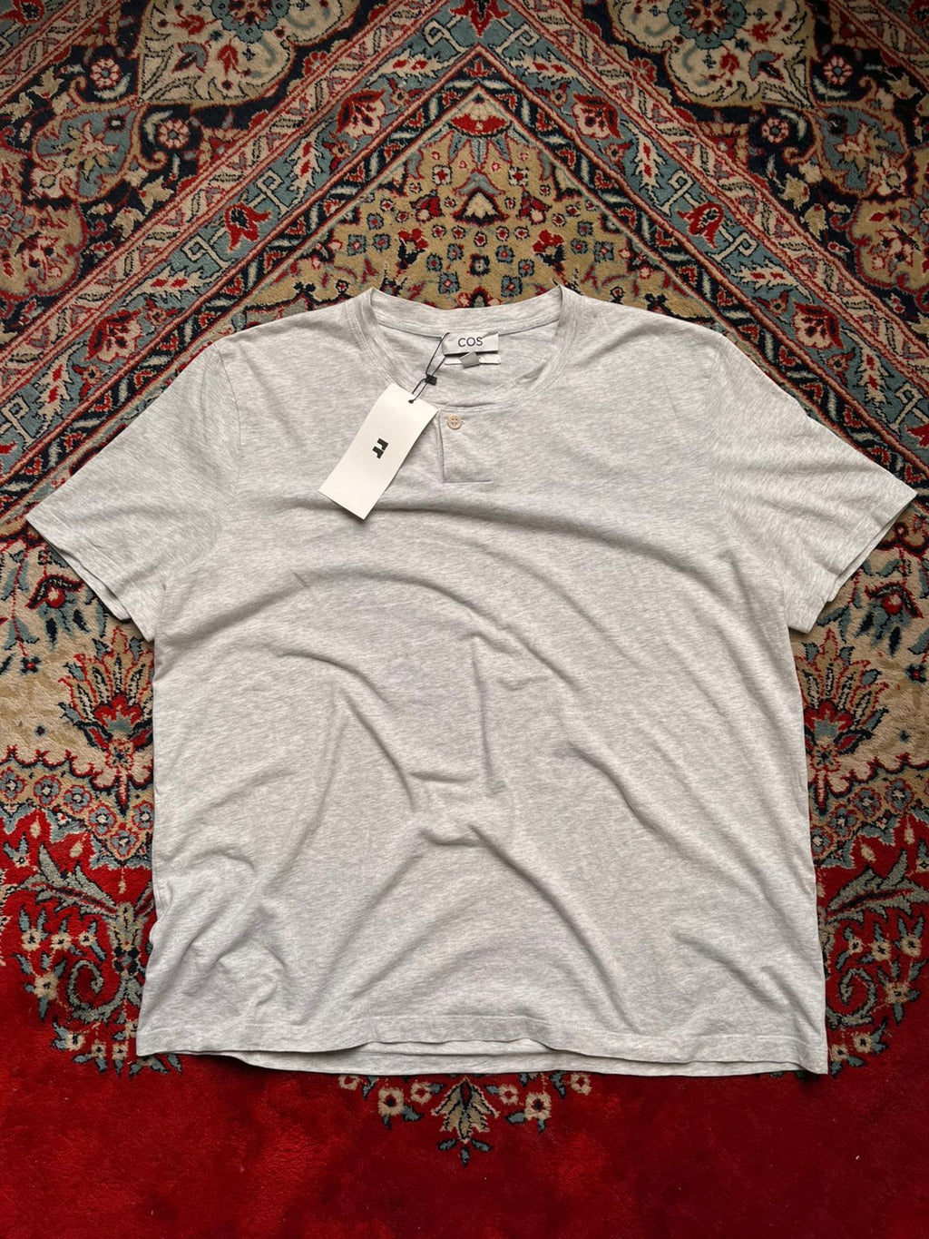 COS Men's Regular Fit Gray Henley TEE