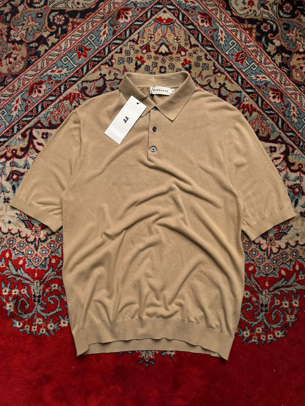 GIORDANO Tan Khaki 100% Cotton Knit Polo TEE
