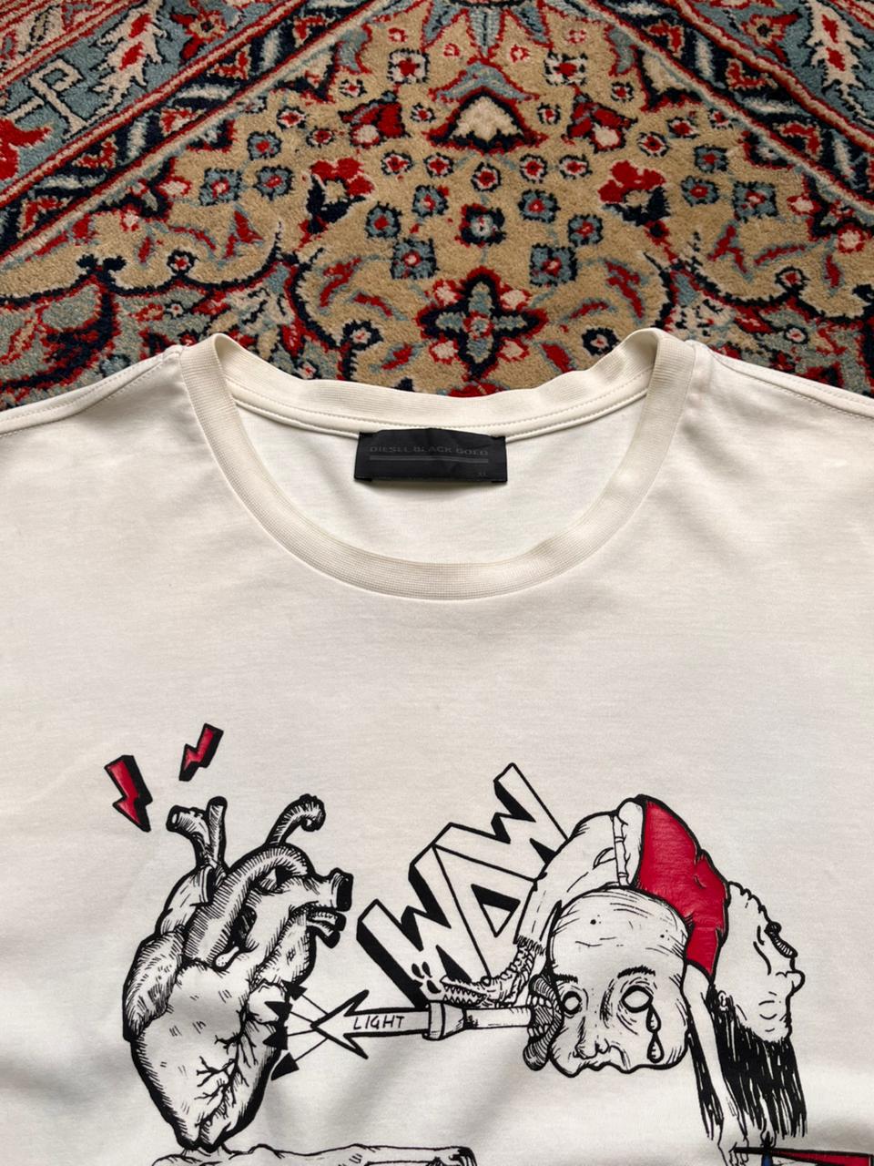 Diesel Black Gold Graphic Surreal Art Print White TEE