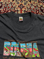 VINTAGE Manco Arts 'Bolivia Capital Folklorica De America' Souvenir Graphic Grey TEE