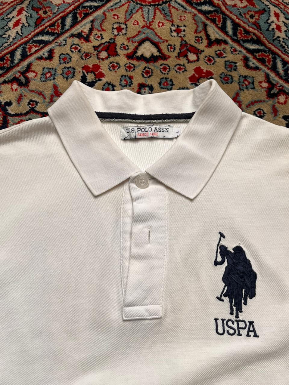 U.S. POLO ASSN. White Big Logo Pique Polo TEE