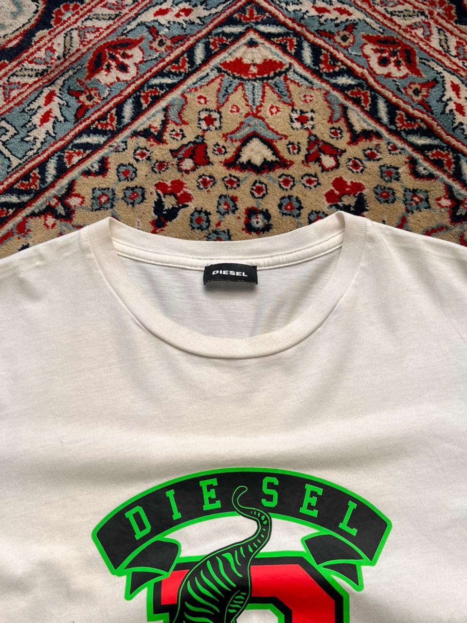 Diesel White Graphic Green Tiger Logo 100% Cotton TEE