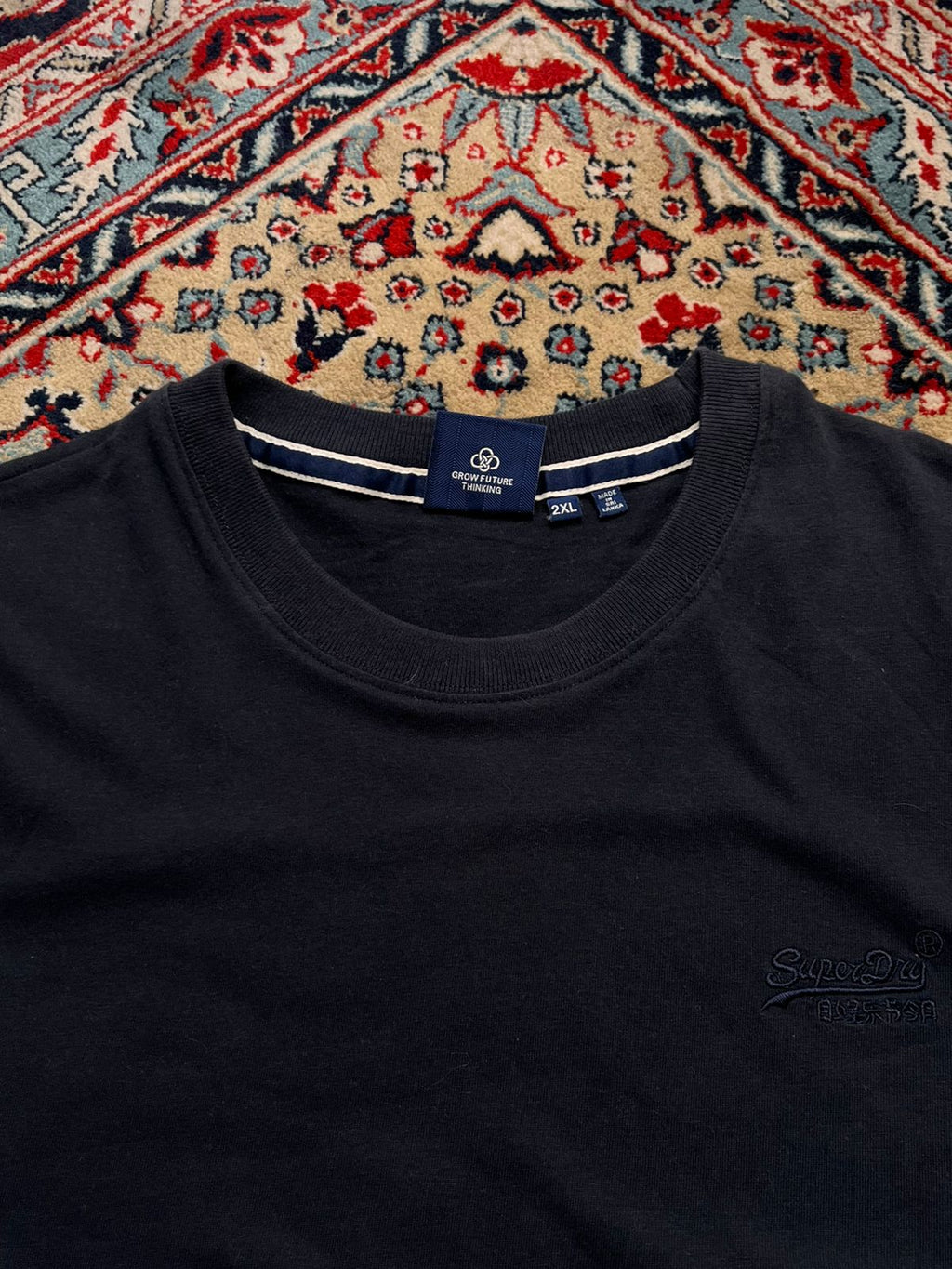 SUPERDRY Organic Cotton Navy Blue Embroidered Logo TEE