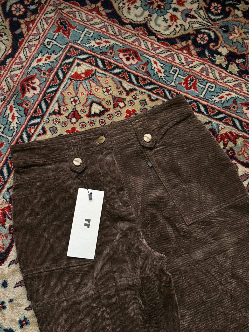 CRASH ONE Brown Corduroy Flared Cargo Pants