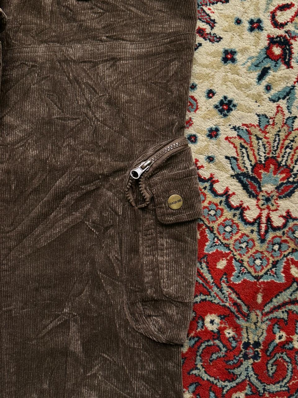 CRASH ONE Brown Corduroy Flared Women Cargo Pants