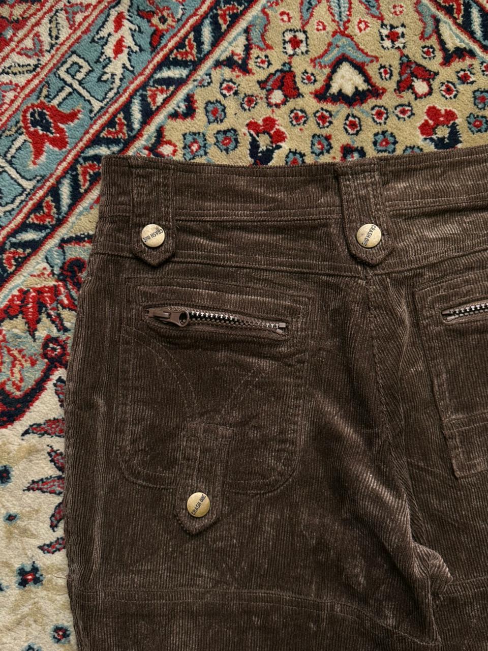 CRASH ONE Brown Corduroy Flared Cargo Pants