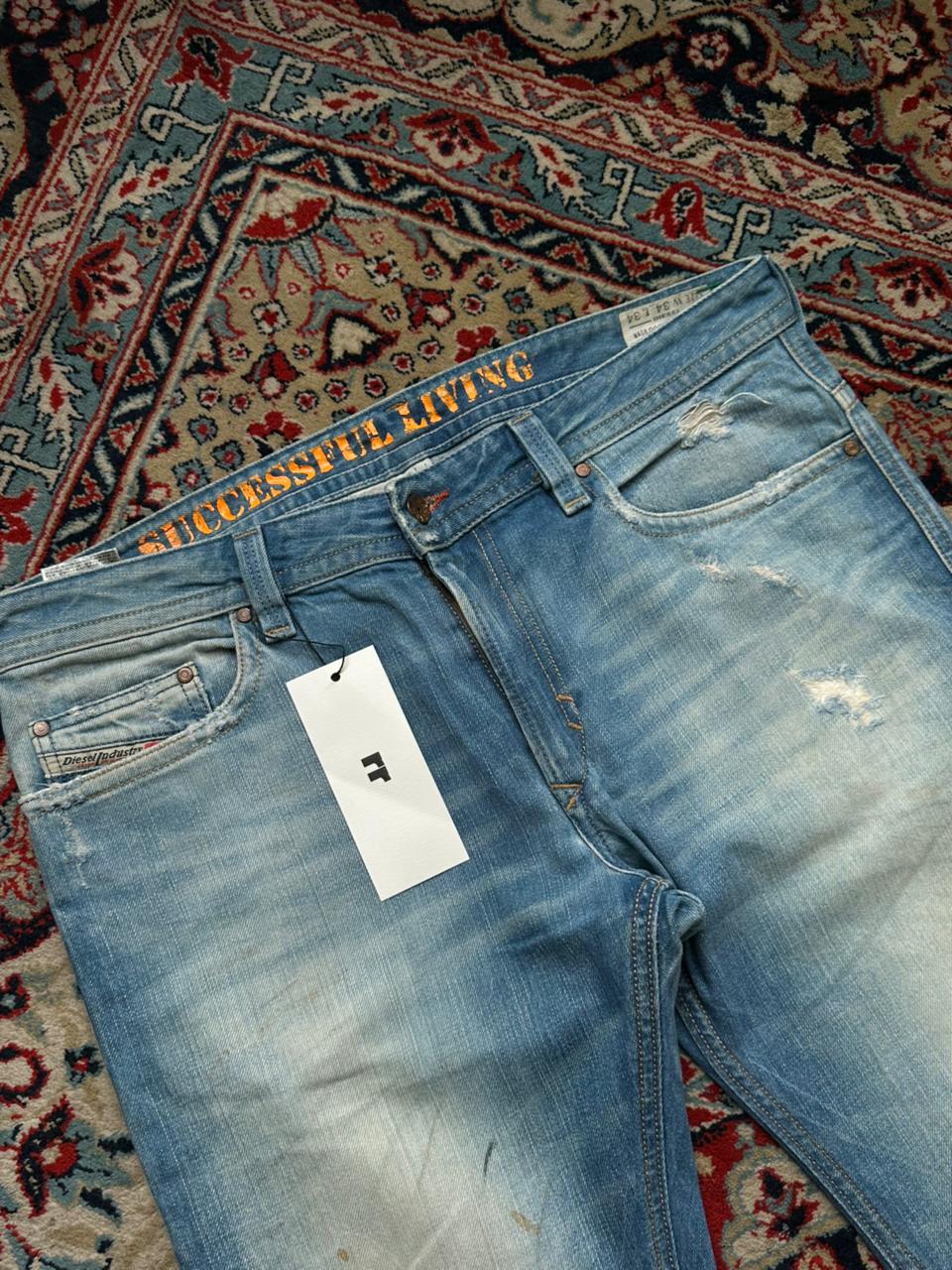 Diesel Thavar STRAIGHT FIT Distressed NON-STRETCHABLE Light Wash Jeans