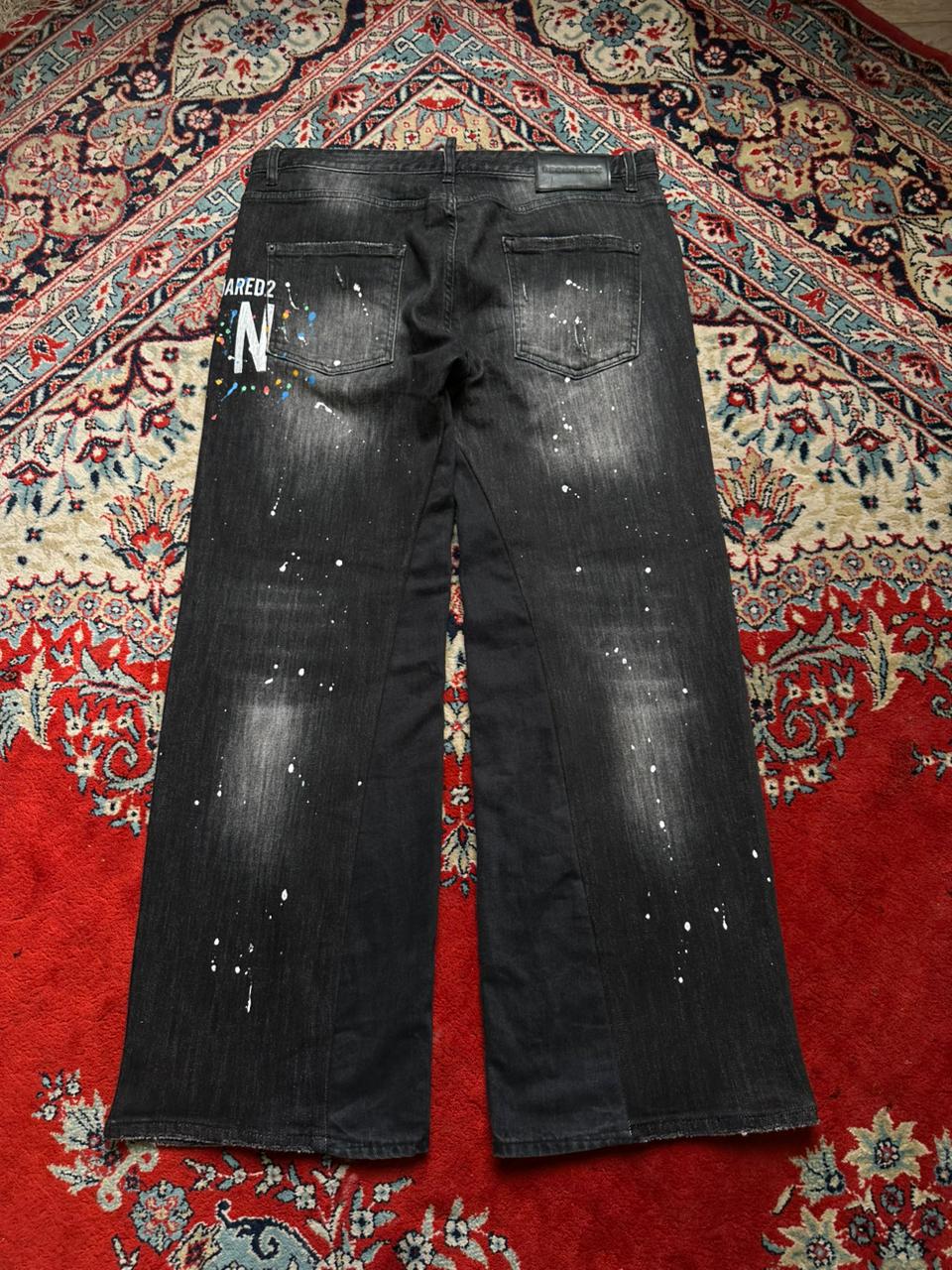 DSQUARED2 Black Distressed Paint Splatter Relaxed Fit CUSTOMIZED Graphic Jeans