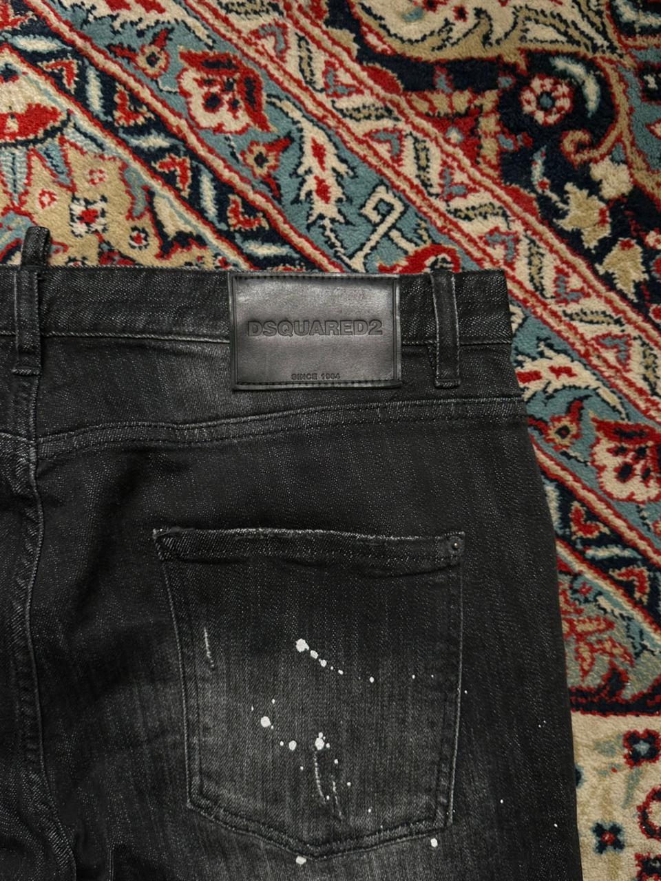 DSQUARED2 Black Distressed Paint Splatter Relaxed Fit CUSTOMIZED Graphic Jeans