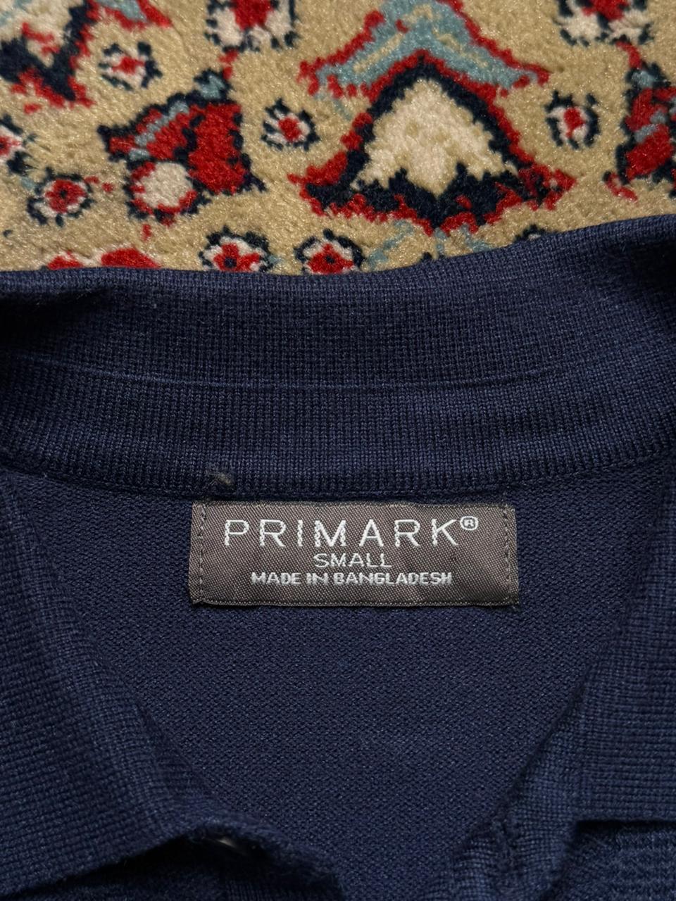 PRIMARK Navy Blue White Tipped Ribbed Knit Polo TEE