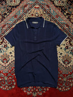 PRIMARK Navy Blue White Tipped Ribbed Knit Polo TEE