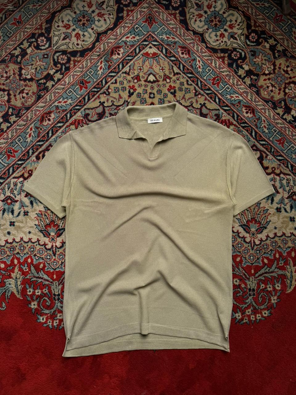 D2 Studio Korea Beige Knit V-Neck Pullover Tee