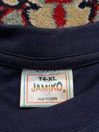 JAMIKO Lourdes Embroidered Floral Spellout Navy Blue Cotton TEE