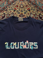JAMIKO Lourdes Embroidered Floral Spellout Navy Blue Cotton TEE