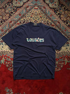JAMIKO Lourdes Embroidered Floral Spellout Navy Blue Cotton TEE