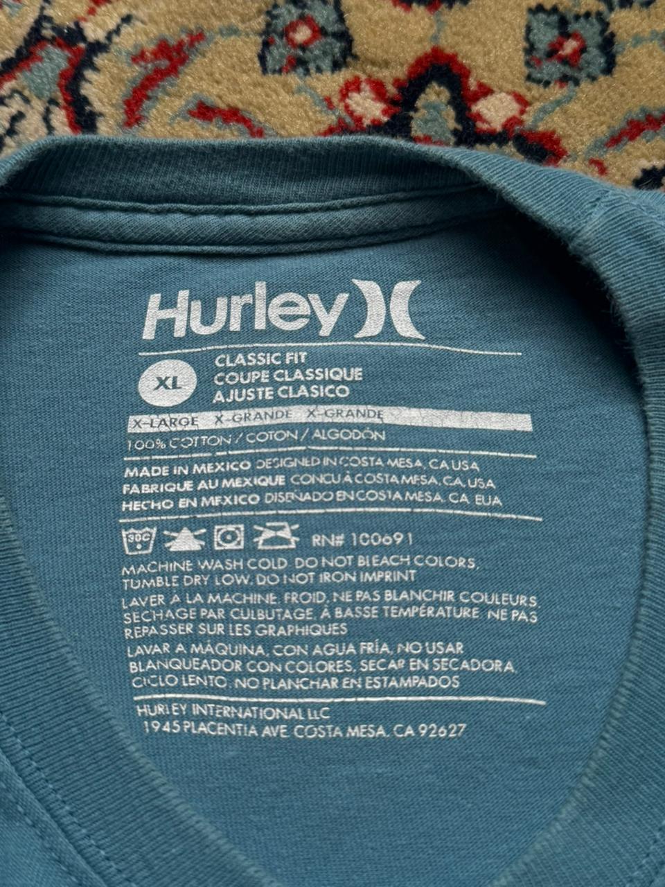 HURLEY Classic Fit Graphic Logo Teal Blue Cotton TEE