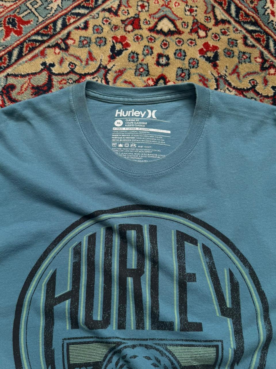 HURLEY Classic Fit Graphic Logo Teal Blue Cotton TEE