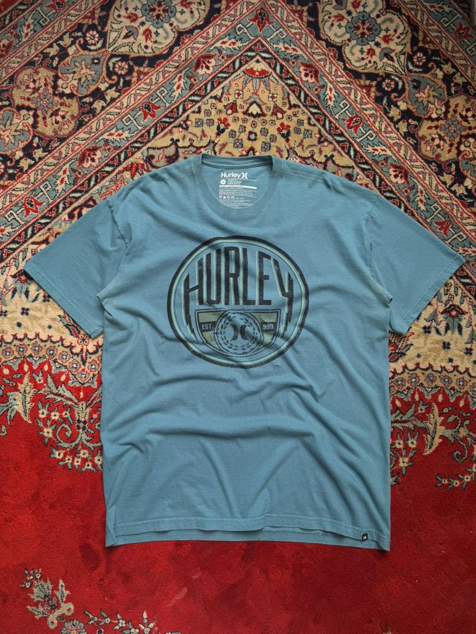 HURLEY Classic Fit Graphic Logo Teal Blue Cotton TEE
