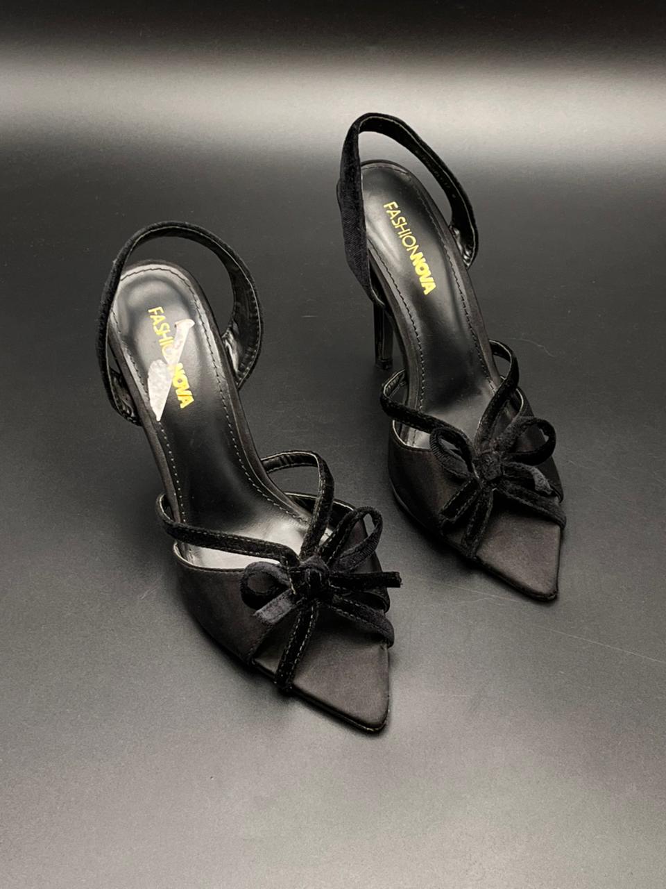 Fashion Nova Butterfly-17 Black Velvet Bow Stiletto Pointed Heels