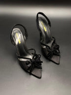 Fashion Nova Butterfly-17 Black Velvet Bow Stiletto Pointed Heels - 38
