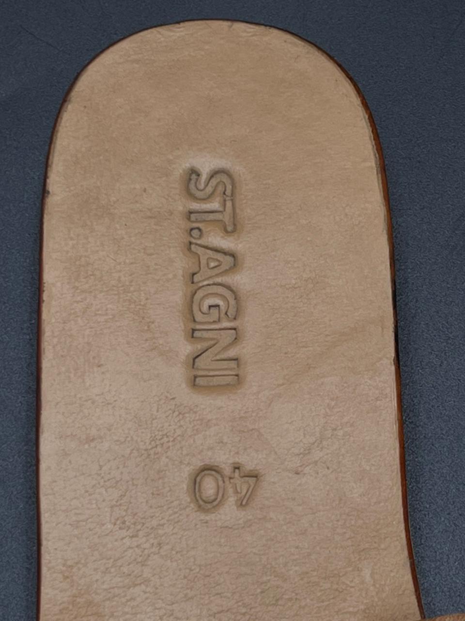 St. Agni Hand Woven Rattan Leather Beige Sandals