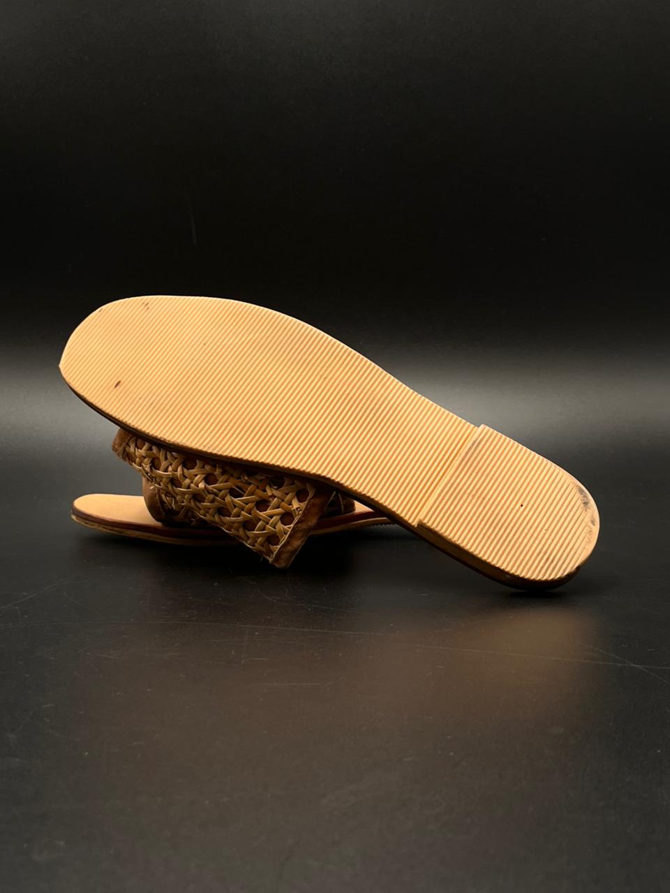 St. Agni Hand Woven Rattan Leather Beige Sandals