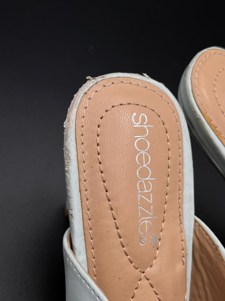 Shoedazzle Keelie Mint Light Blue Chain Link Pointed Toe Heels