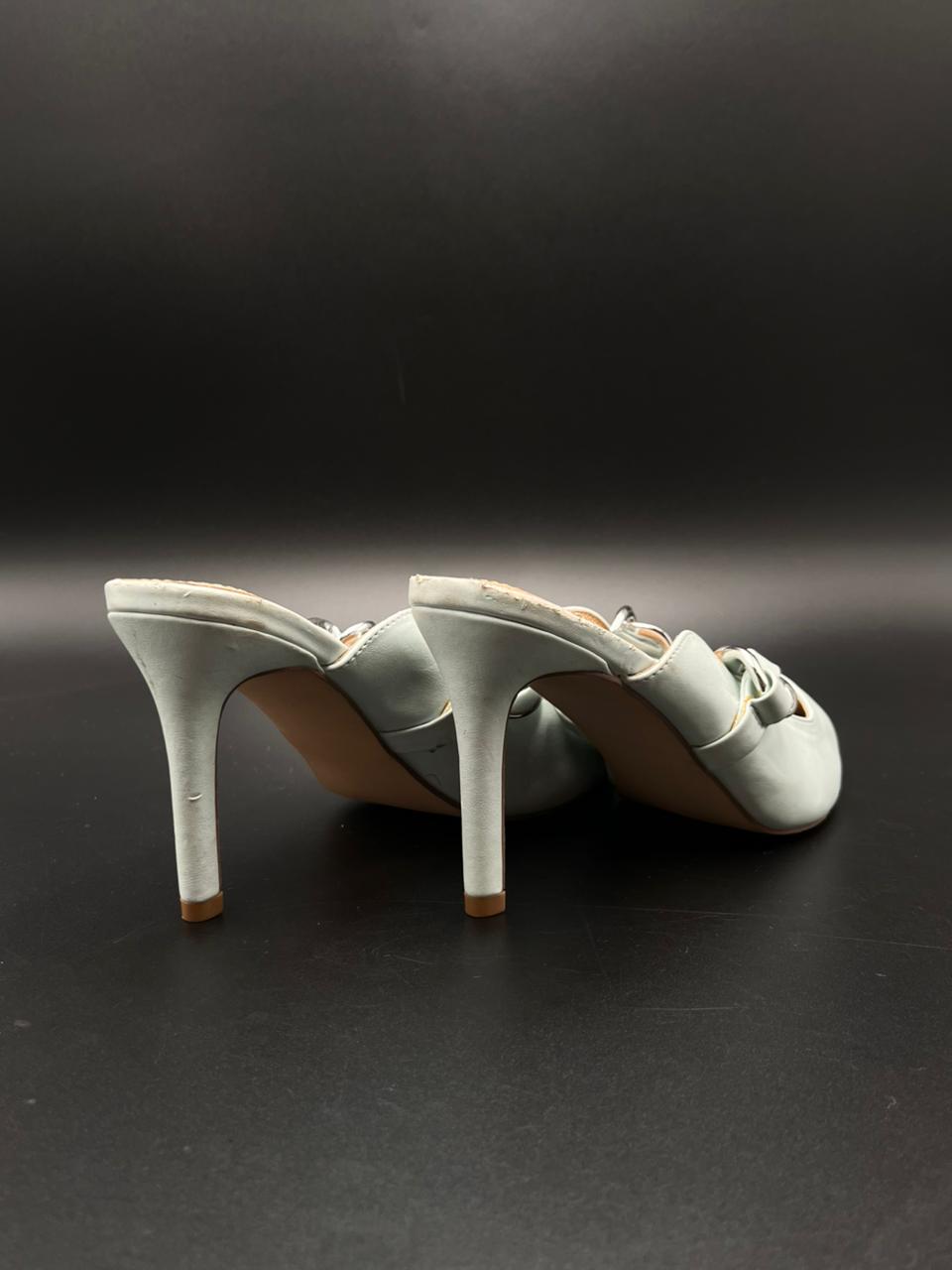 Shoedazzle Keelie Mint Light Blue Chain Link Pointed Toe Heels