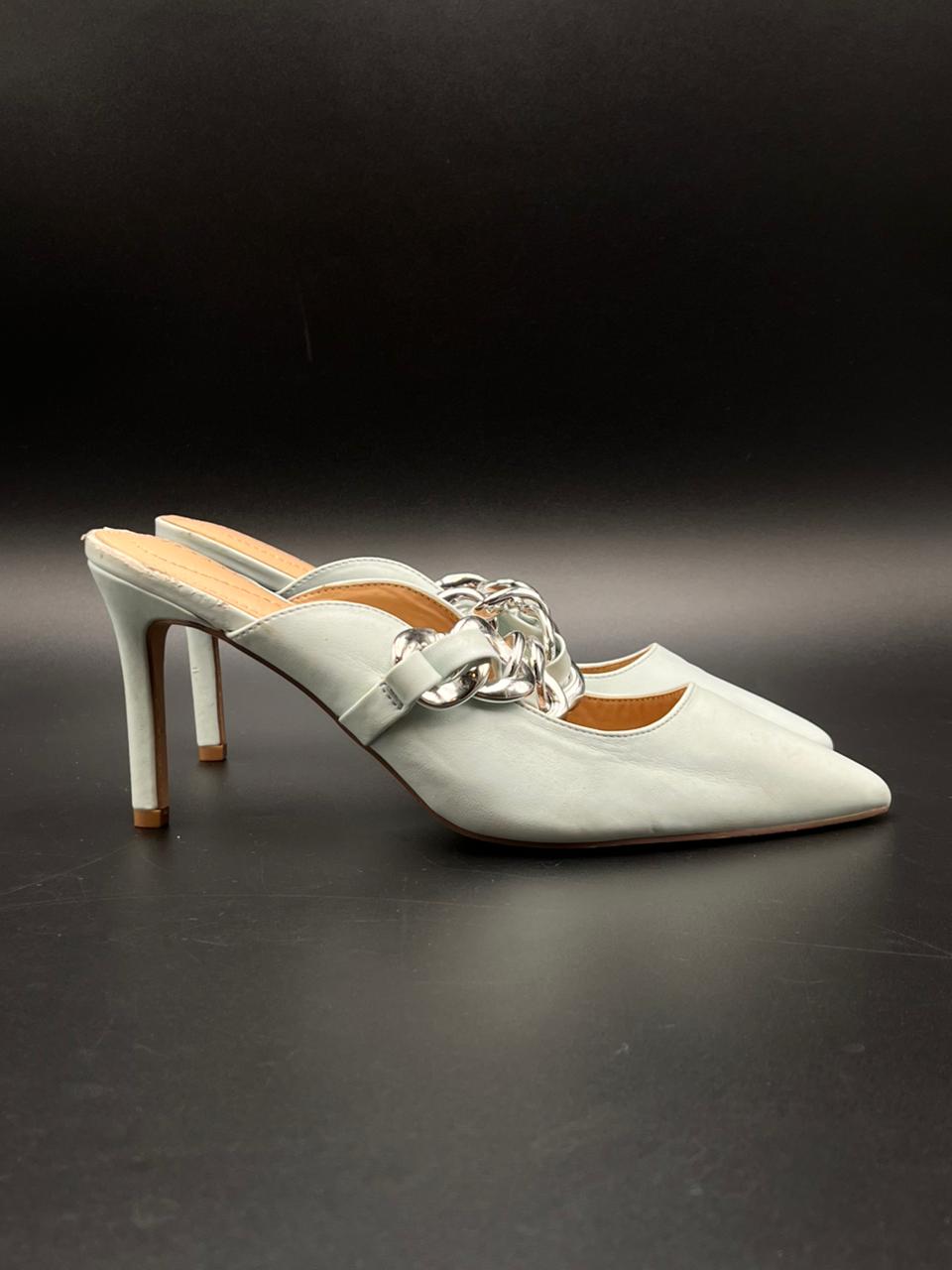 Shoedazzle Keelie Mint Light Blue Chain Link Pointed Toe Heels