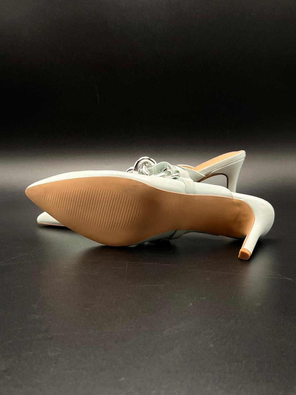 Shoedazzle Keelie Mint Light Blue Chain Link Pointed Toe Heels