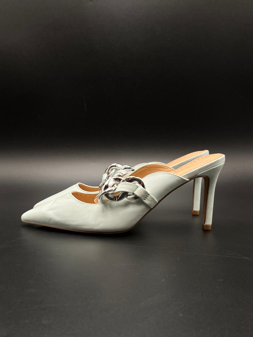 Shoedazzle Keelie Mint Light Blue Chain Link Pointed Toe Heels