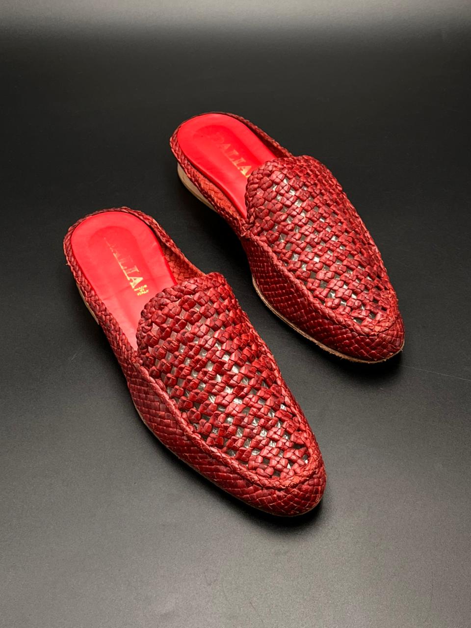 L'ALIA Red Woven Leather Mules