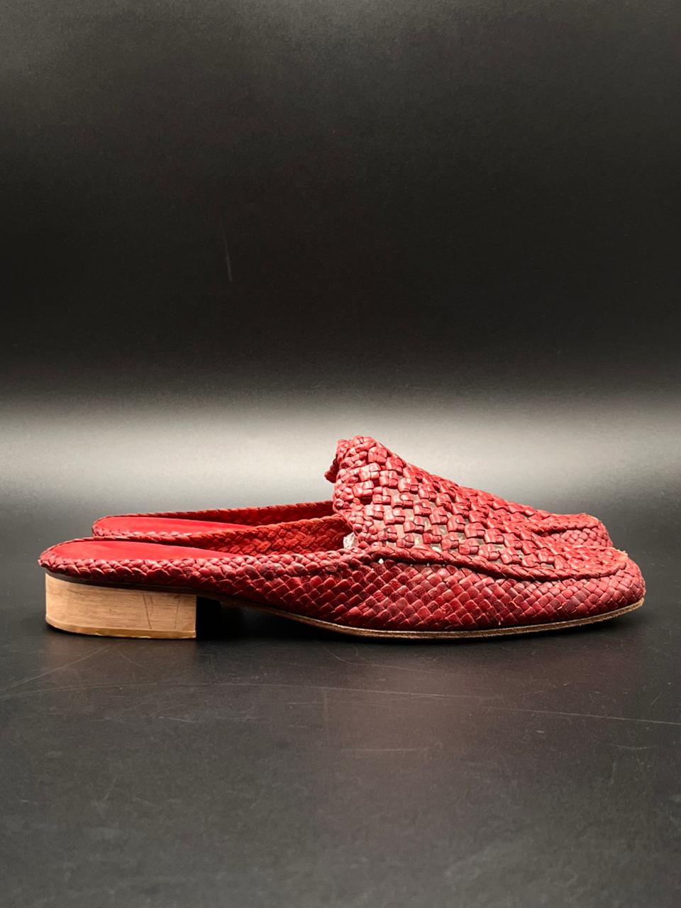 L'ALIA Red Woven Leather Mules