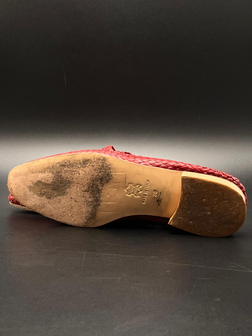 L'ALIA Red Woven Leather Mules