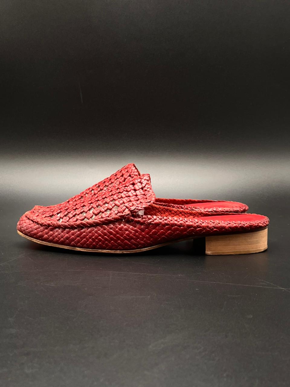 L'ALIA Red Woven Leather Mules
