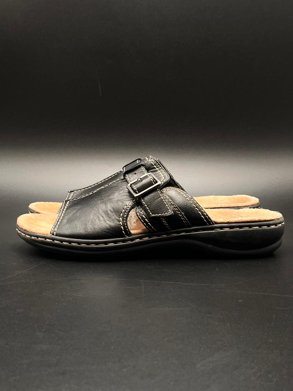 Clarks Black Leather Buckle Comfort Sandals