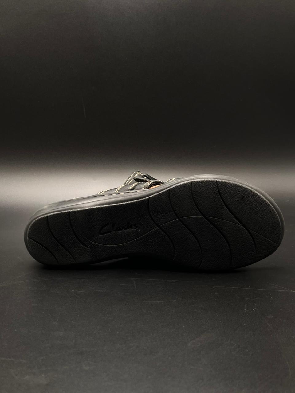 Clarks Black Leather Buckle Comfort Sandals