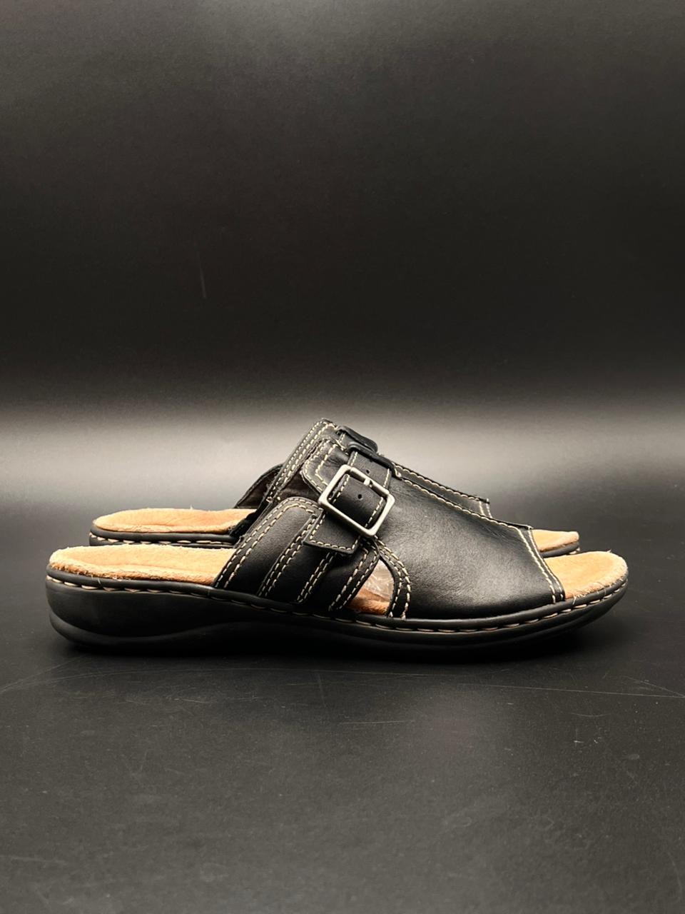 Clarks Black Leather Buckle Comfort Sandals
