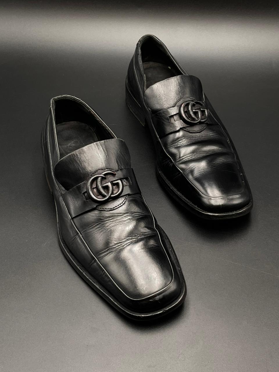Gucci Black Leather Double G Marmont Loafers