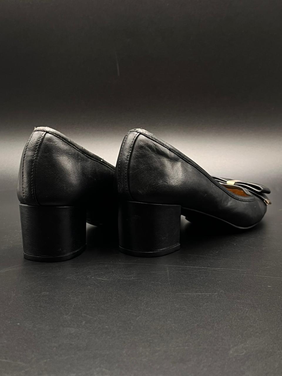 Michael Kors Black Leather Fulton Bow Block Heel