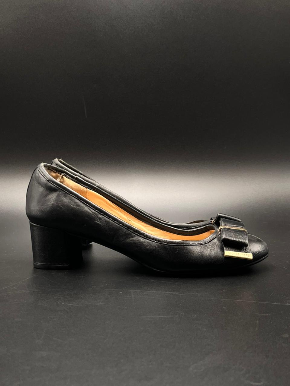 Michael Kors Black Leather Fulton Bow Block Heel