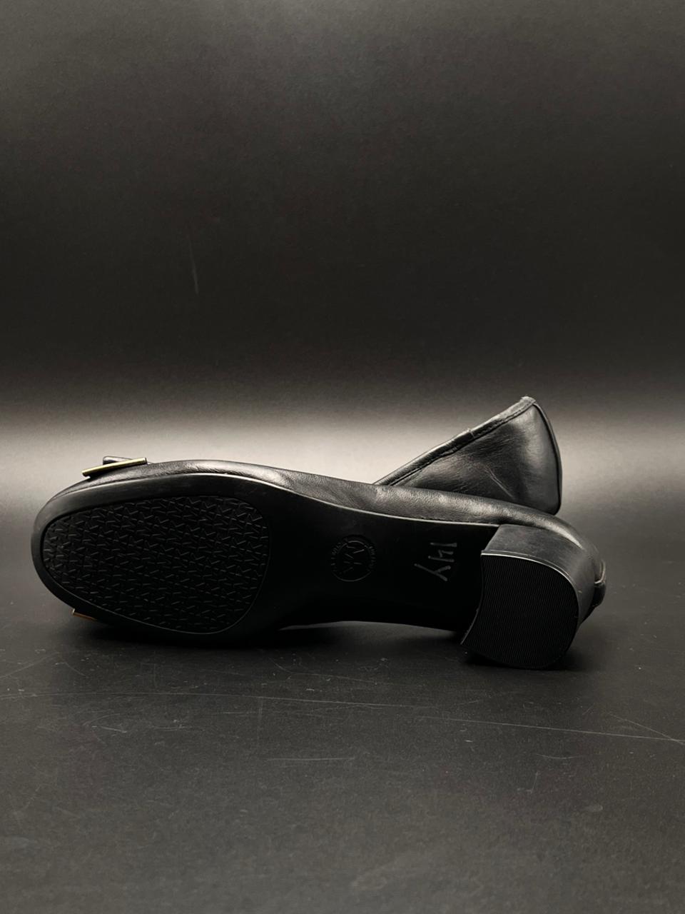 Michael Kors Black Leather Fulton Bow Block Heel