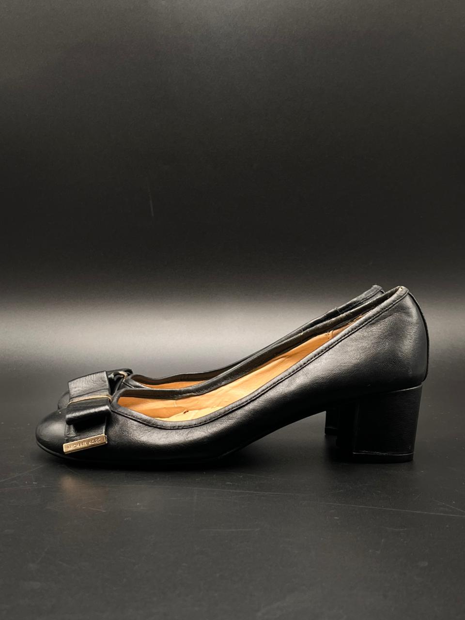 Michael Kors Black Leather Fulton Bow Block Heel