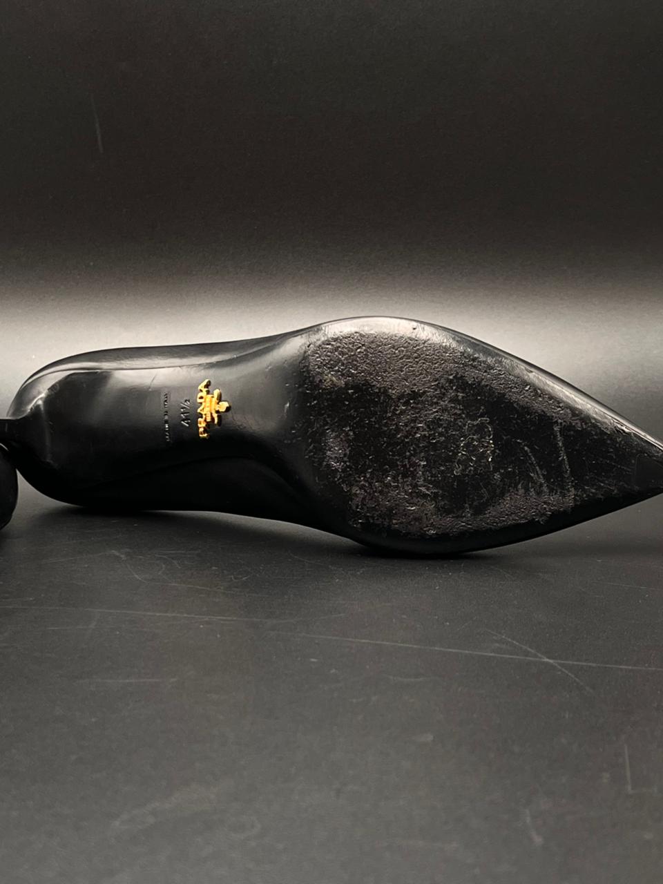 PRADA Milano Black Leather Pointed Toe Heels - 41.5