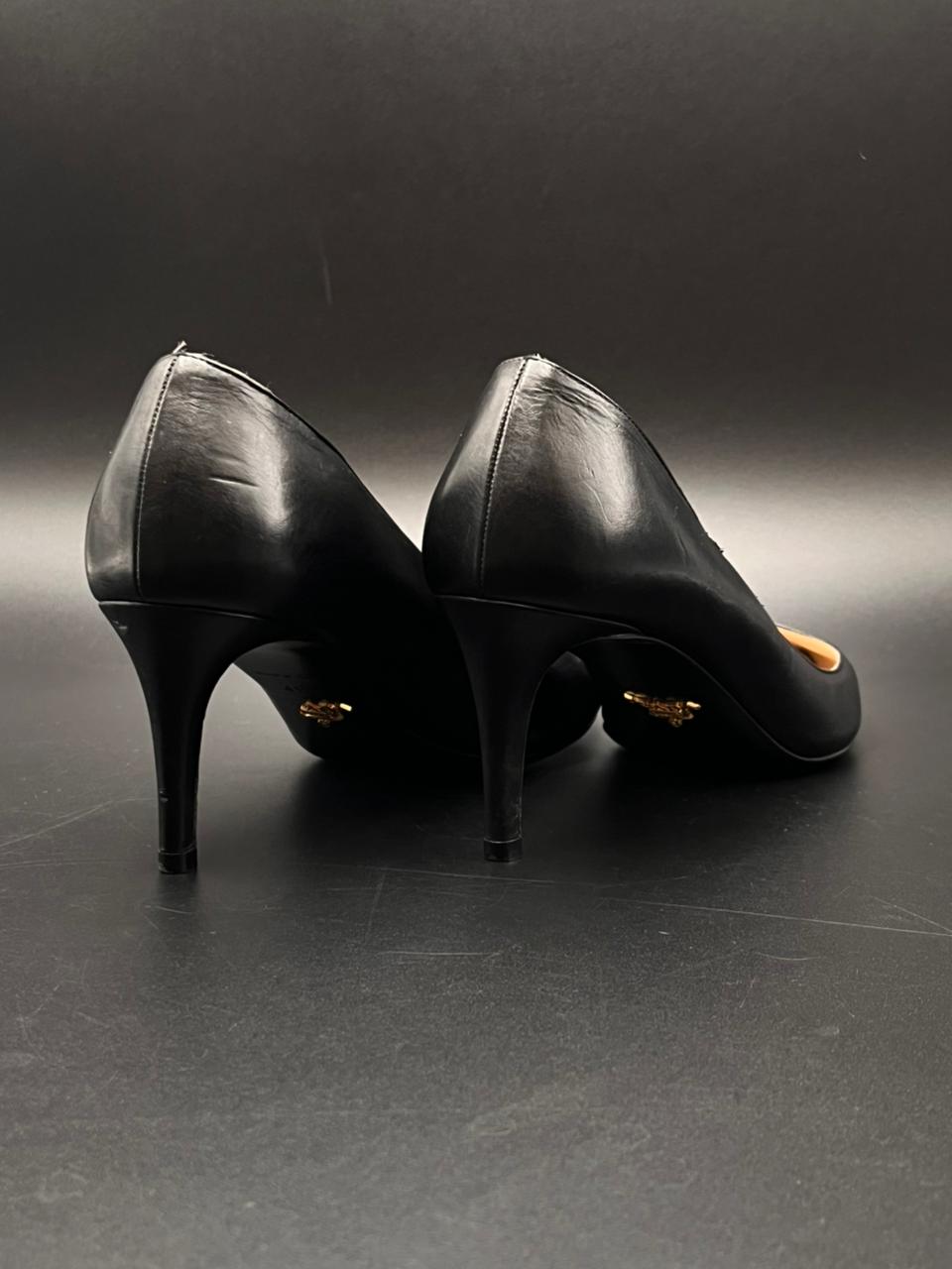 PRADA Milano Black Leather Pointed Toe Heels